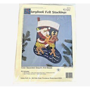 Hobby Kraft Storybook Christmas Felt Stocking Kit 9210 Santa & Reindeer 18" VTG